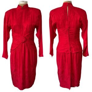 VINTAGE 80s SILKS by St Gillian STUNNING Red Silk Dress Ruched Waist Size 10 EUC